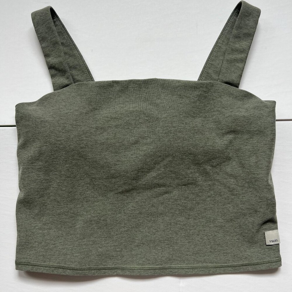 Vuori Olive Green Ribbed Tank Crop Top